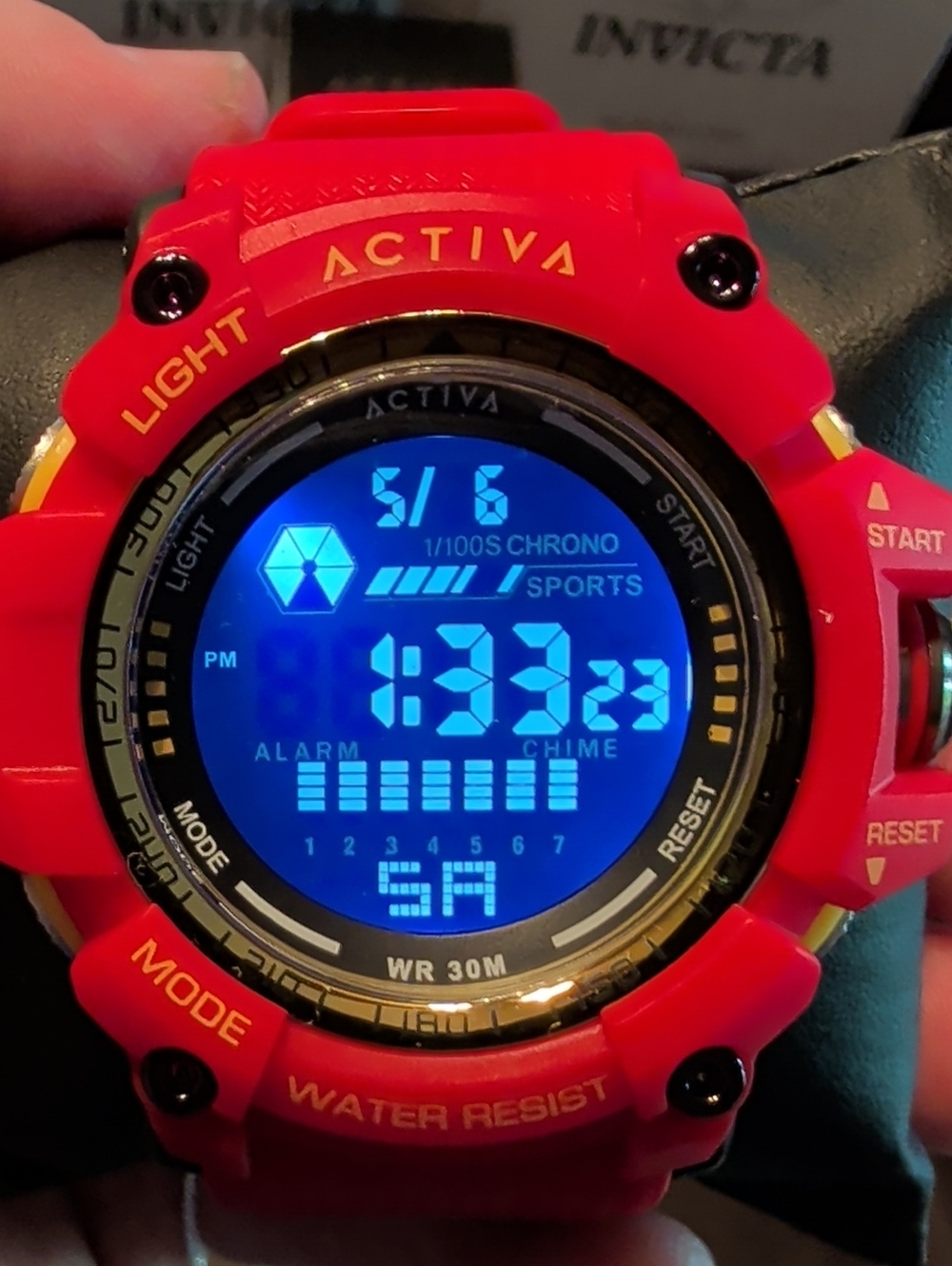 Activa Red Digital Sports Watch with Blue Backlight By Invicta. Acw8020-011